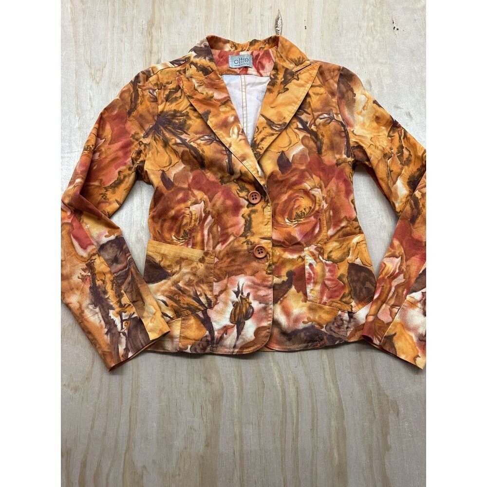 Oltre Women’s Fall Blazer Made In Italy US 6 Cotton Thanksgiving Oranges Pumpkin